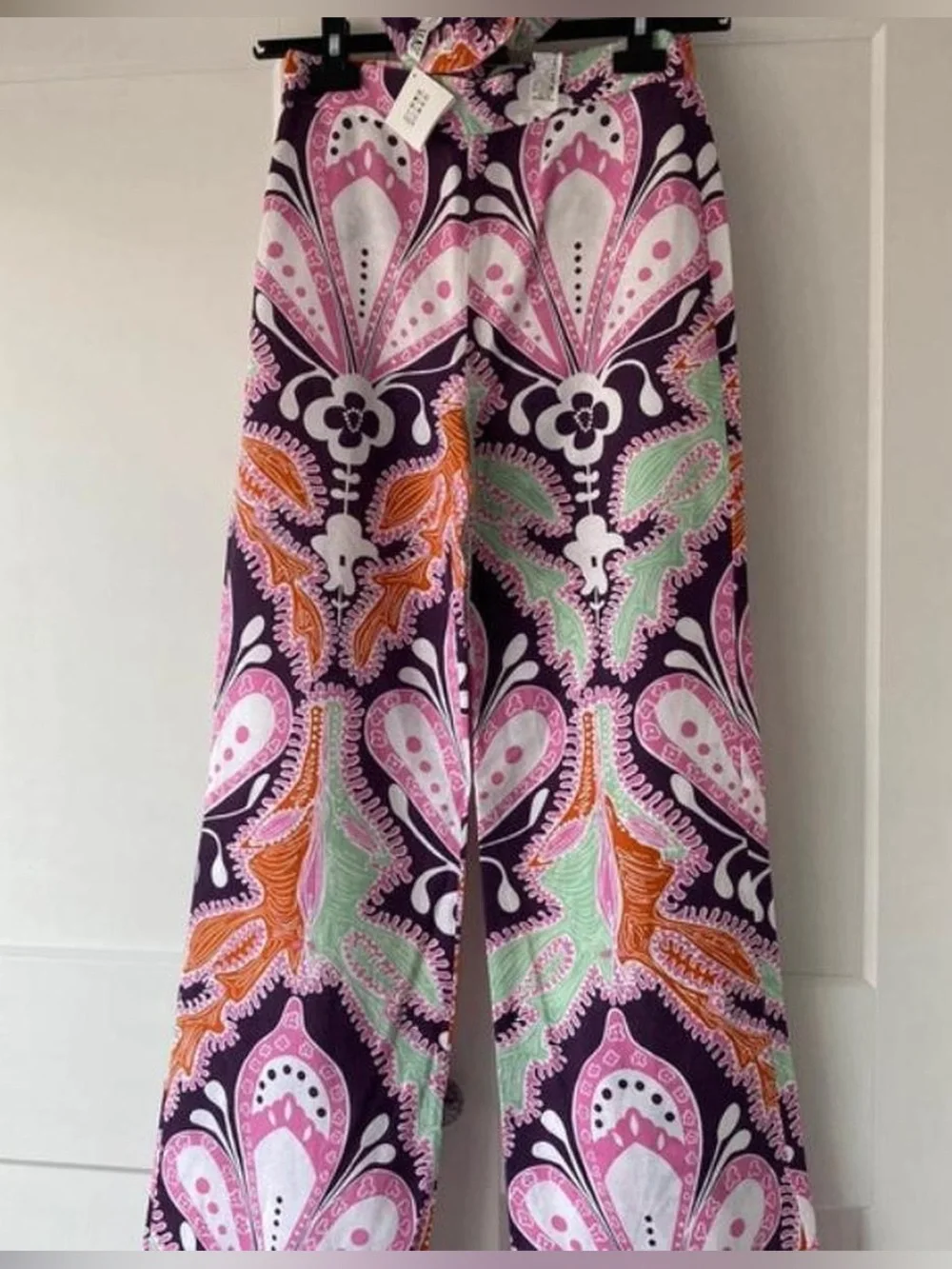 Zara Linen Multicolored Two-Piece Set size XS comes with scrunchie